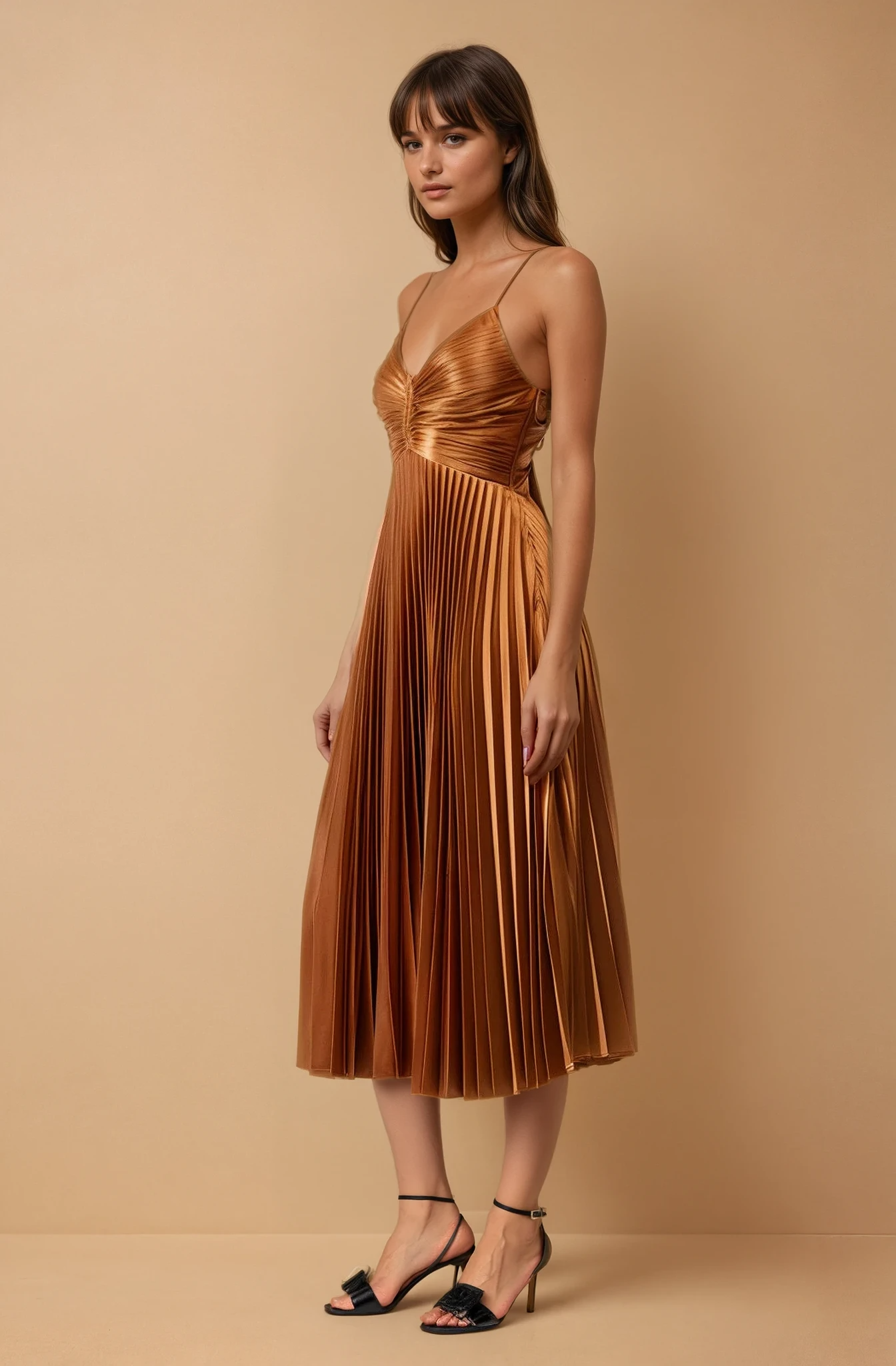 Sofie Bronze Pleated Midi Dress