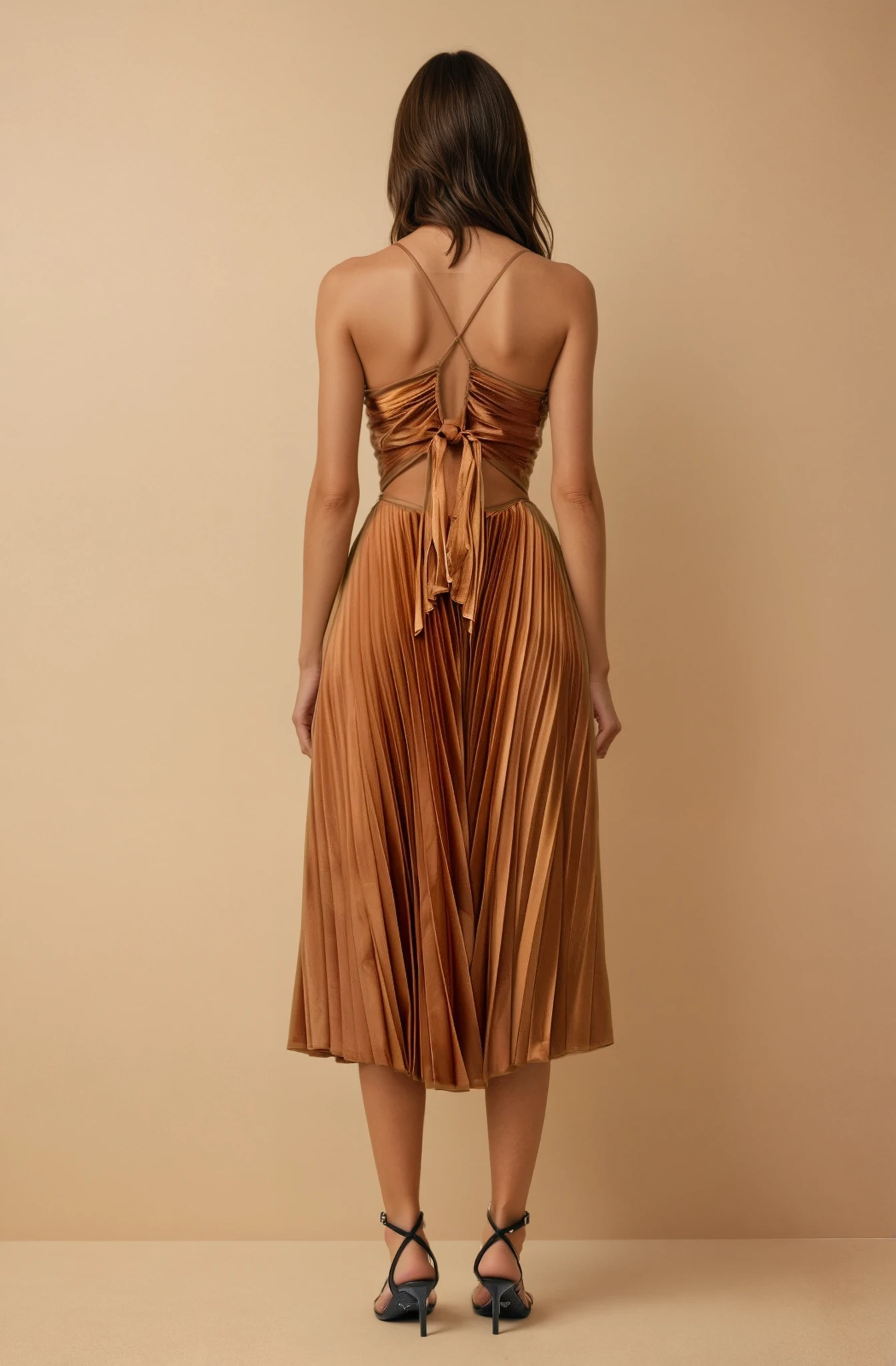 Sofie Bronze Pleated Midi Dress