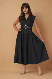 Miranda Black Button Down Dress