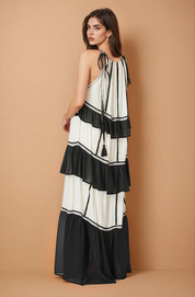 Lea Flowy Maxi Dress - Black & White