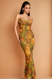 Olive Multi Print Maxi Dress