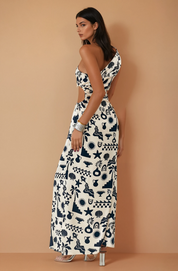 White & Black Print Nammos Maxi Dress
