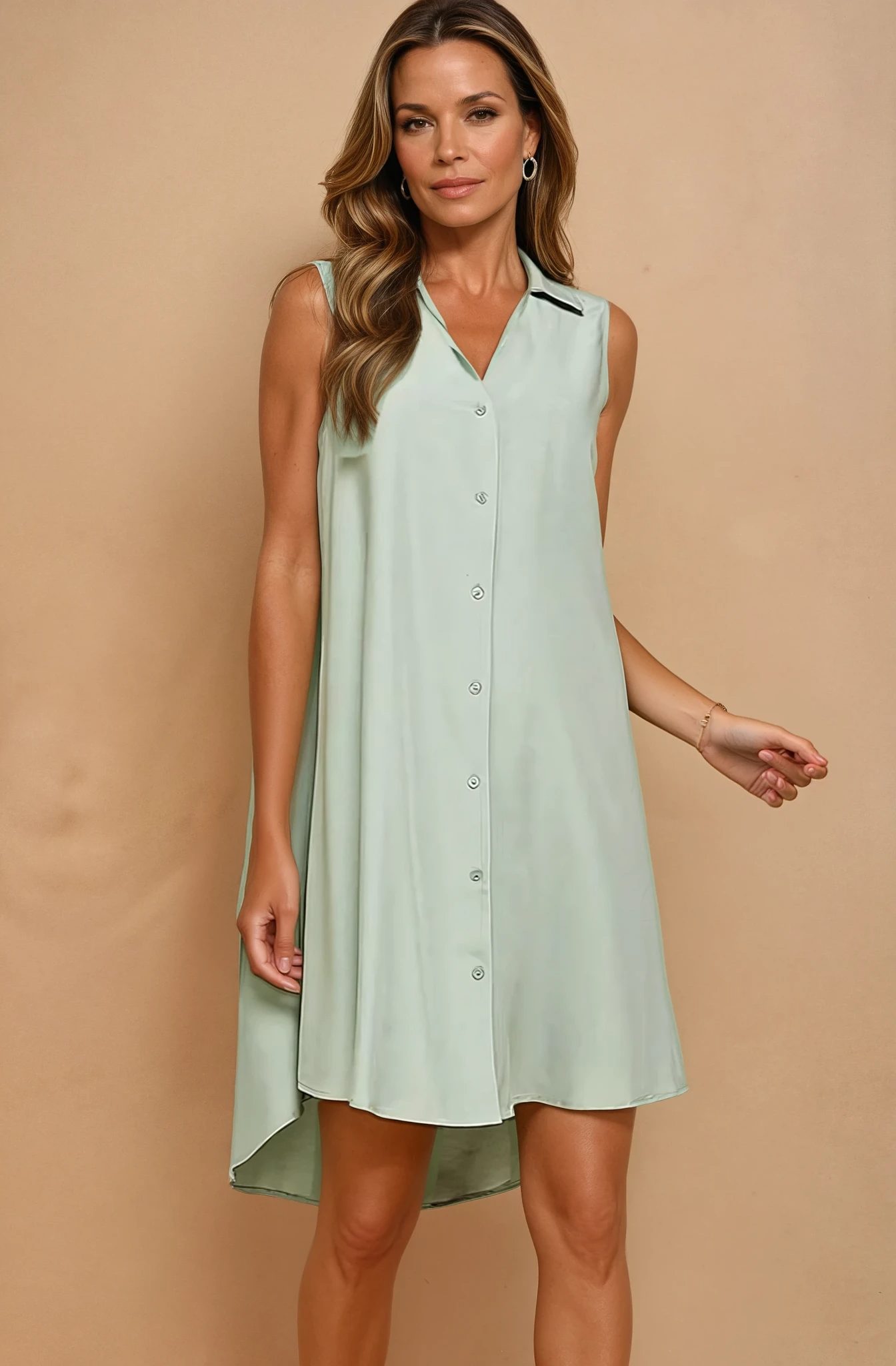 V Neck Collared Sleeveless Short Dress