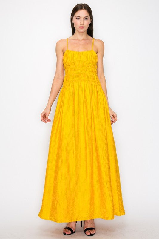 Britney Mustard Ruched Maxi Dress