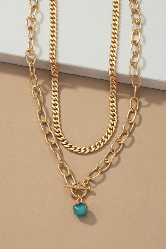 Cuban chain and a green natural stone pendant - NIXII Clothing