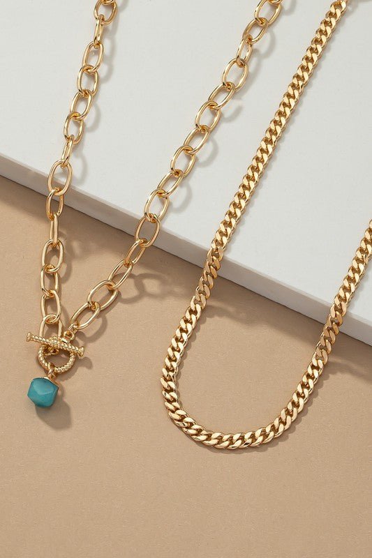 Cuban chain and a green natural stone pendant - NIXII Clothing