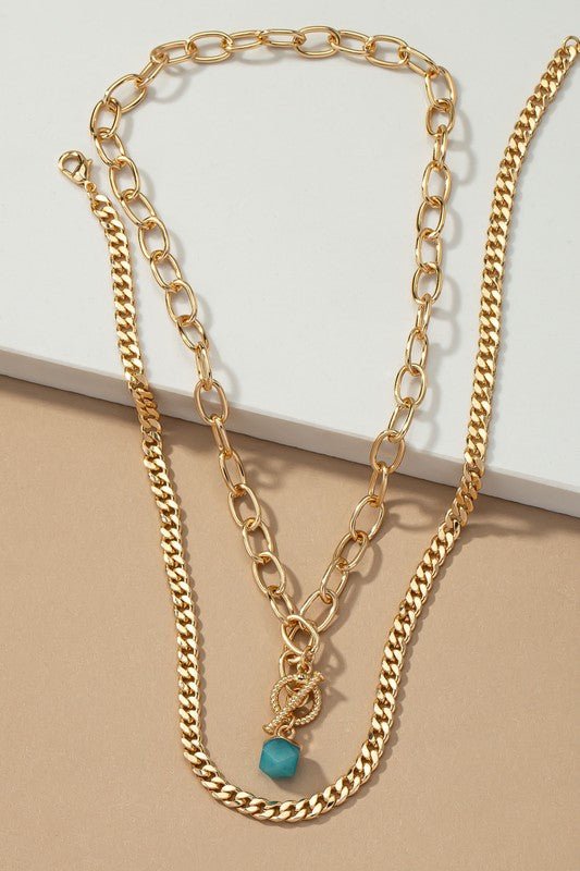 Cuban chain and a green natural stone pendant - NIXII Clothing