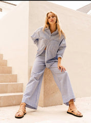 Lori Blue & White Striped Pants - NIXII Clothing