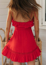 Red Frill Tie Detail Dress - NIXII Clothing