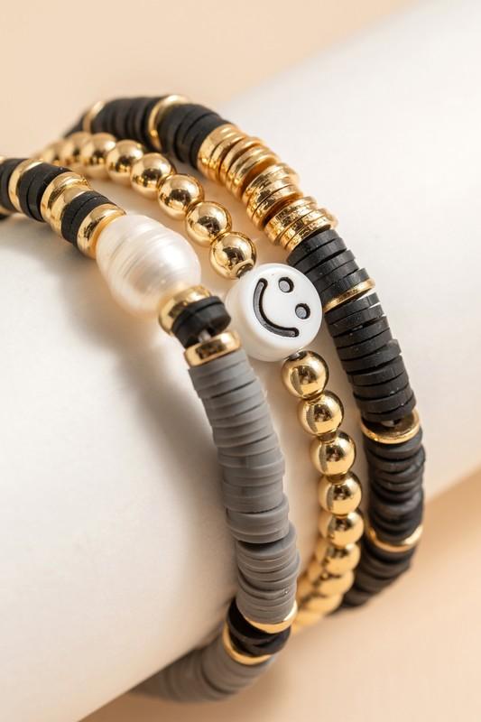 Smiley Face Pearl Bracelet Set- B