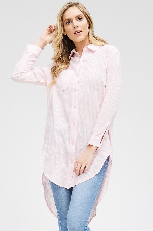 Striped Fabric Ho-lo Tunic Shirt