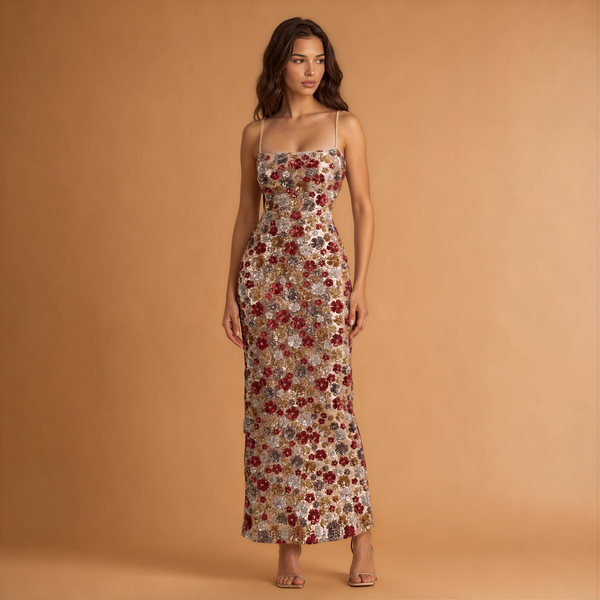 Sequined Sheath Dress Party Holiday Split Dress
