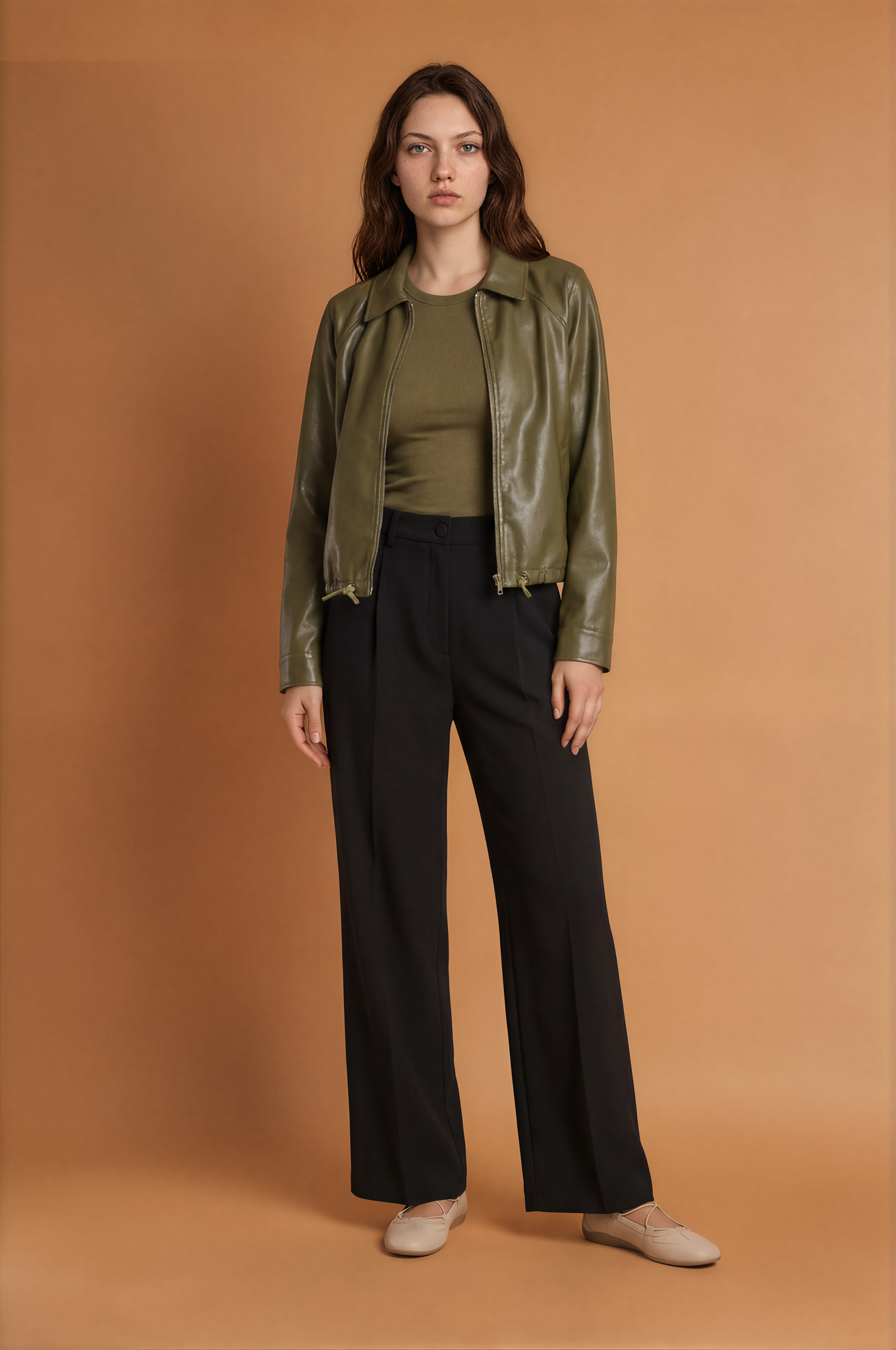 Retro Type Loose Short Drawstring Faux Leather Jacket