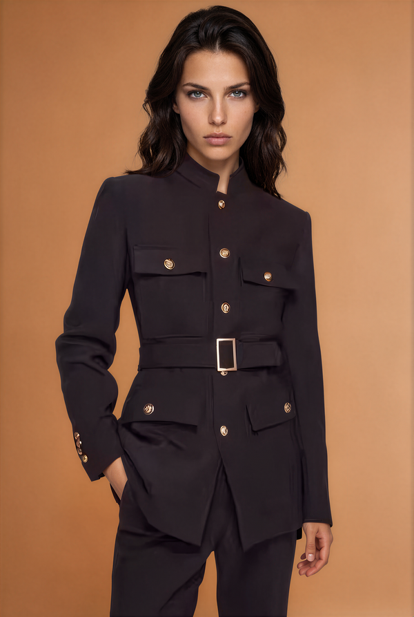 Gold Button Belted Blazer