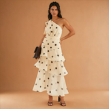 Graceful Backless Printed Polka Dot Tiered Dress