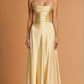 Butter Yellow Satin Cinched Waist Dress