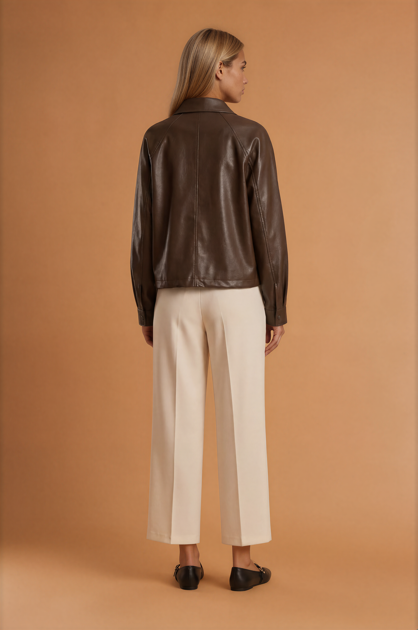 Retro Type Loose Short Drawstring Faux Leather Jacket