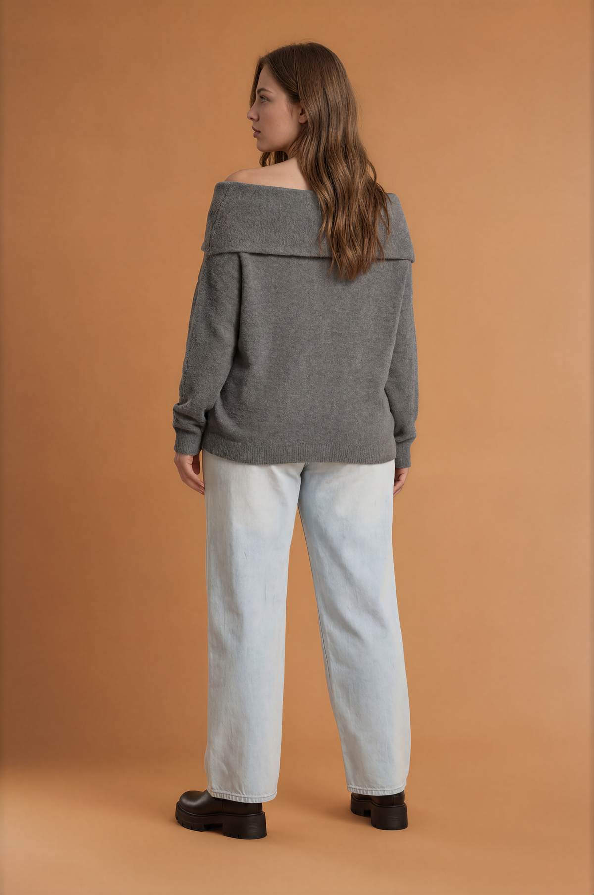Sorh Grey Off Shoulder Sweater Top
