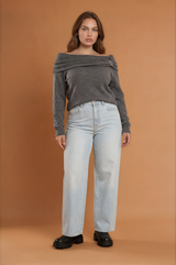 Sorh Grey Off Shoulder Sweater Top