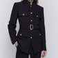 Fall Women Clothing with Belt Button Decoration Slim Fit Figure Flattering Blazer