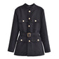 Fall Women Clothing with Belt Button Decoration Slim Fit Figure Flattering Blazer