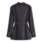 Fall Women Clothing with Belt Button Decoration Slim Fit Figure Flattering Blazer