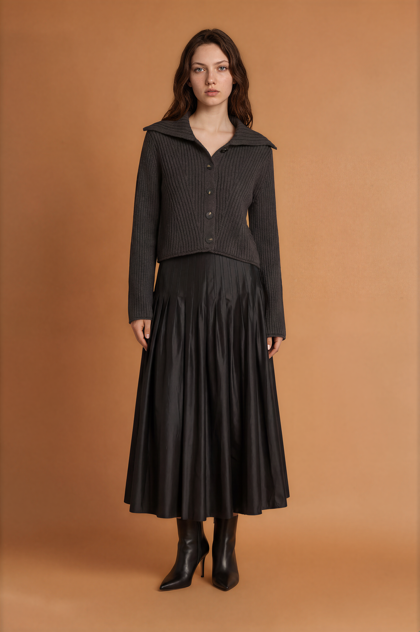 Autumn Large Collared  Button Knitted Cardigan