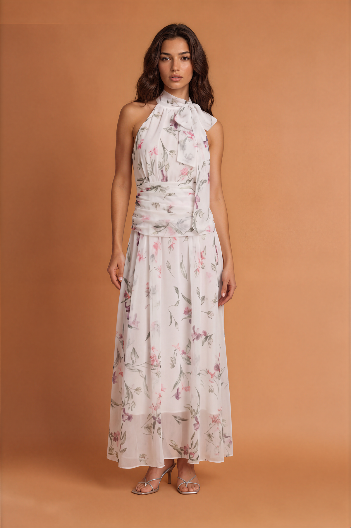 Floral Printed Ribbon Maxi Dress