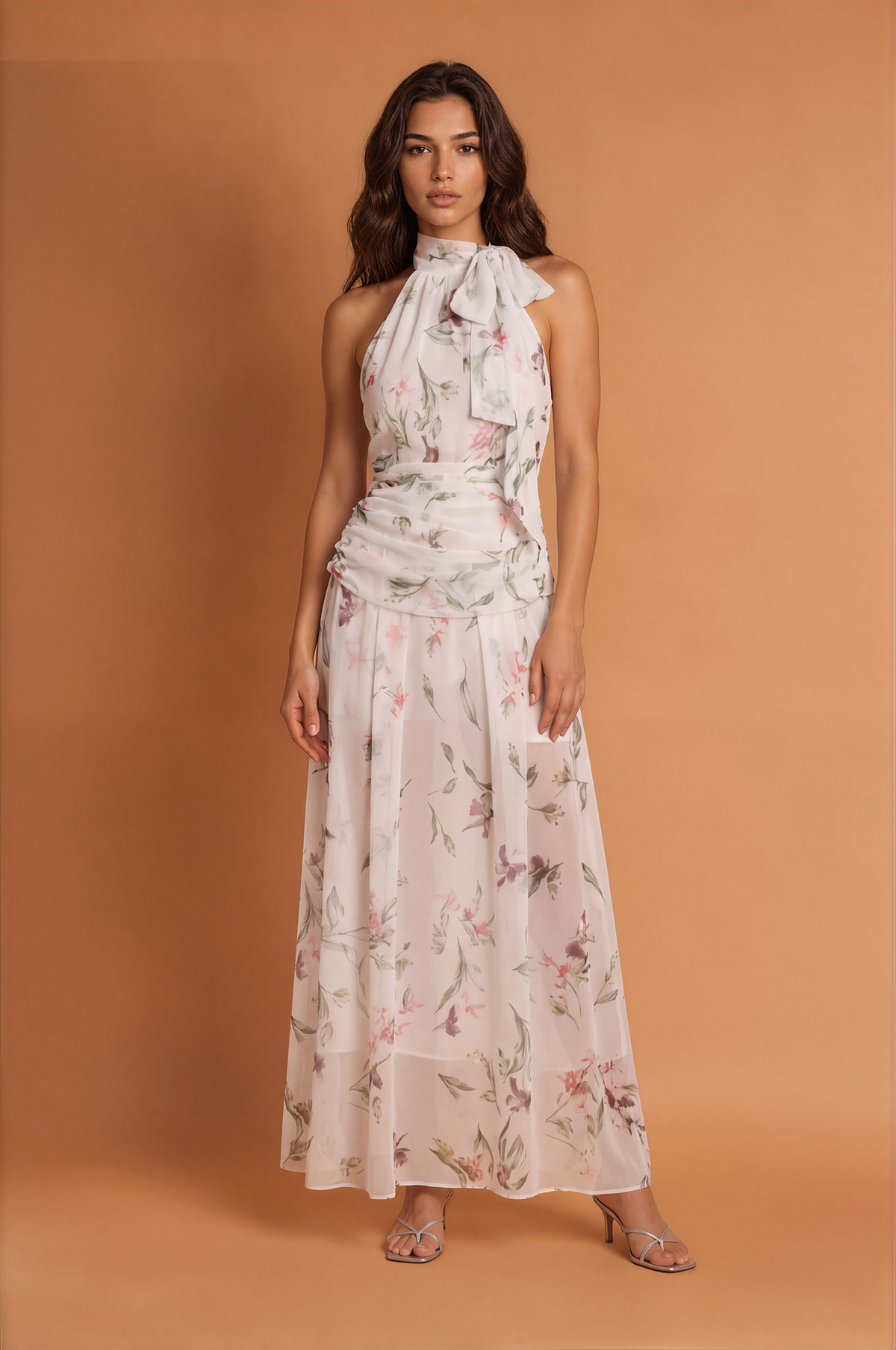 Floral Printed Ribbon Maxi Dress