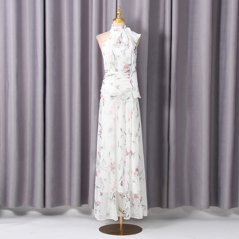Floral Printed Ribbon Maxi Dress