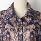 Lantern Sleeve Positioning Printed Single Breasted Lapel Lace Up Navy Blue Dress