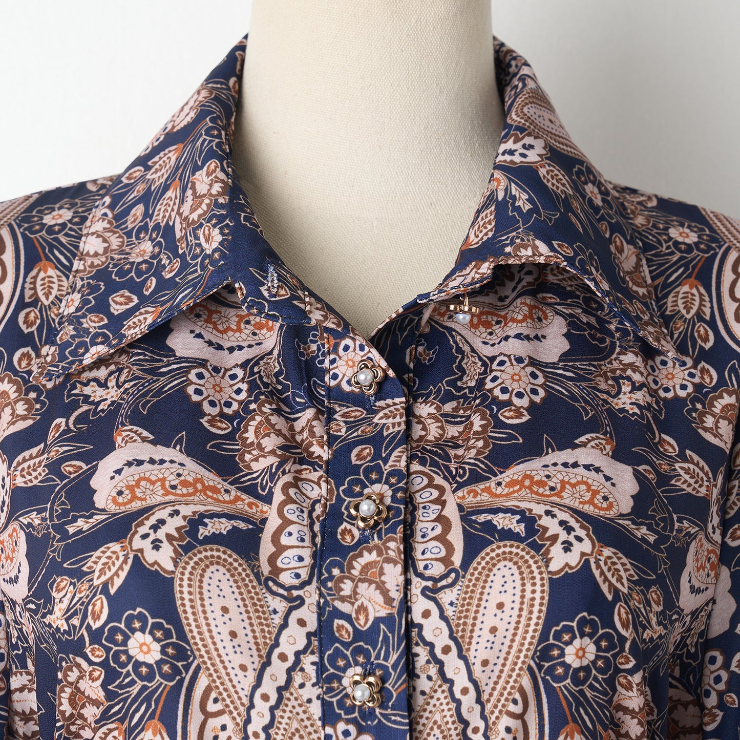 Lantern Sleeve Positioning Printed Single Breasted Lapel Lace Up Navy Blue Dress