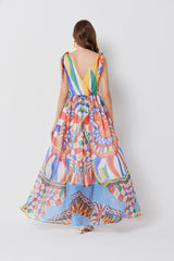V Neck Bow Strap Pleated Waisted Slim Fit dress A Line Dress