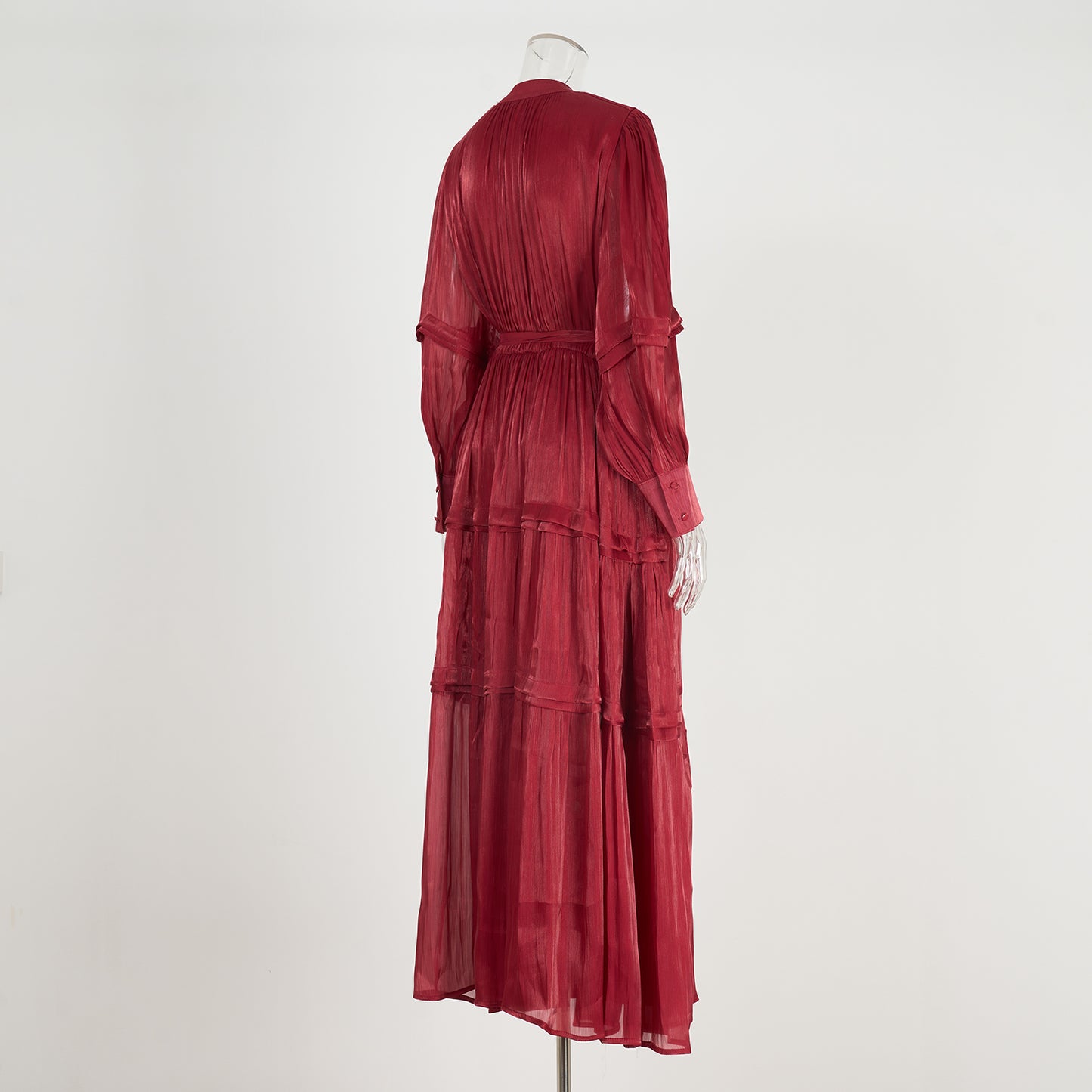 Elara Cinched Multi Layer Pleated Maxi Dress