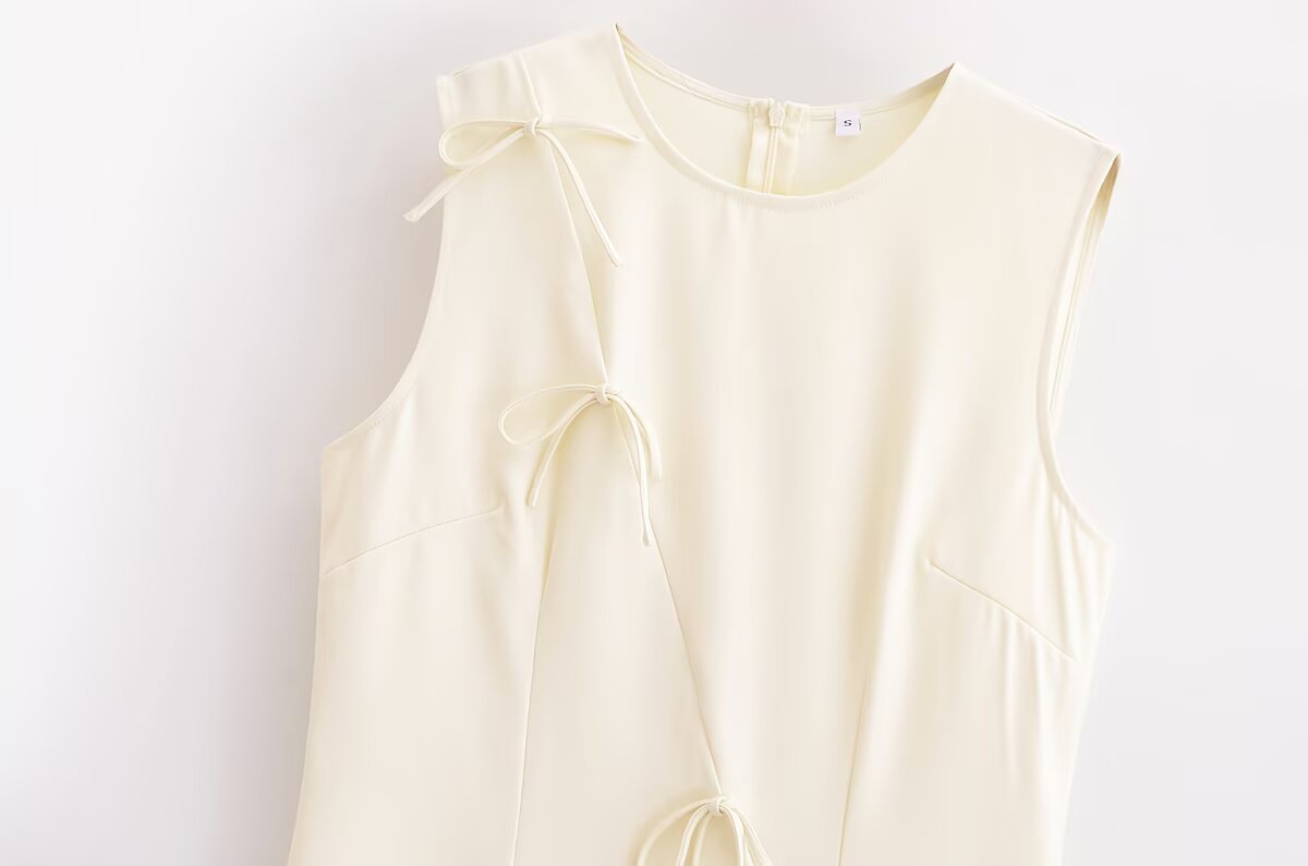 Bowknot Lace up Crew Neck Dress