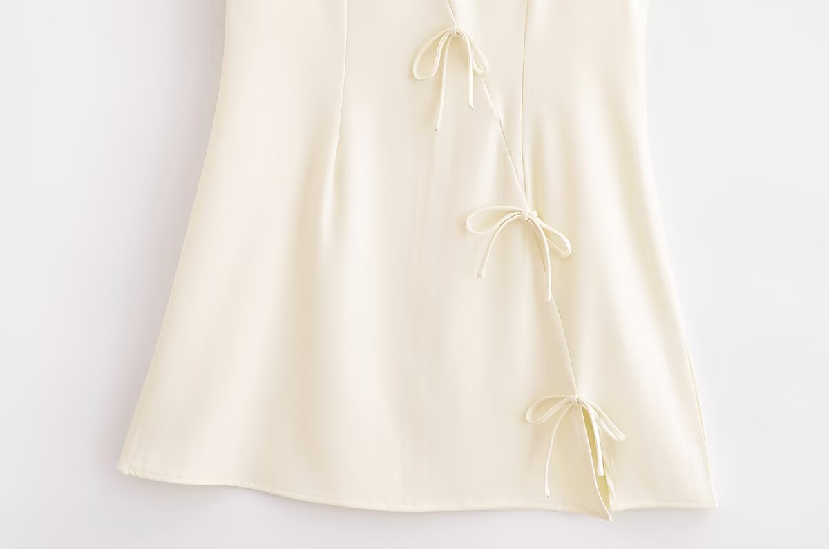 Bowknot Lace up Crew Neck Dress