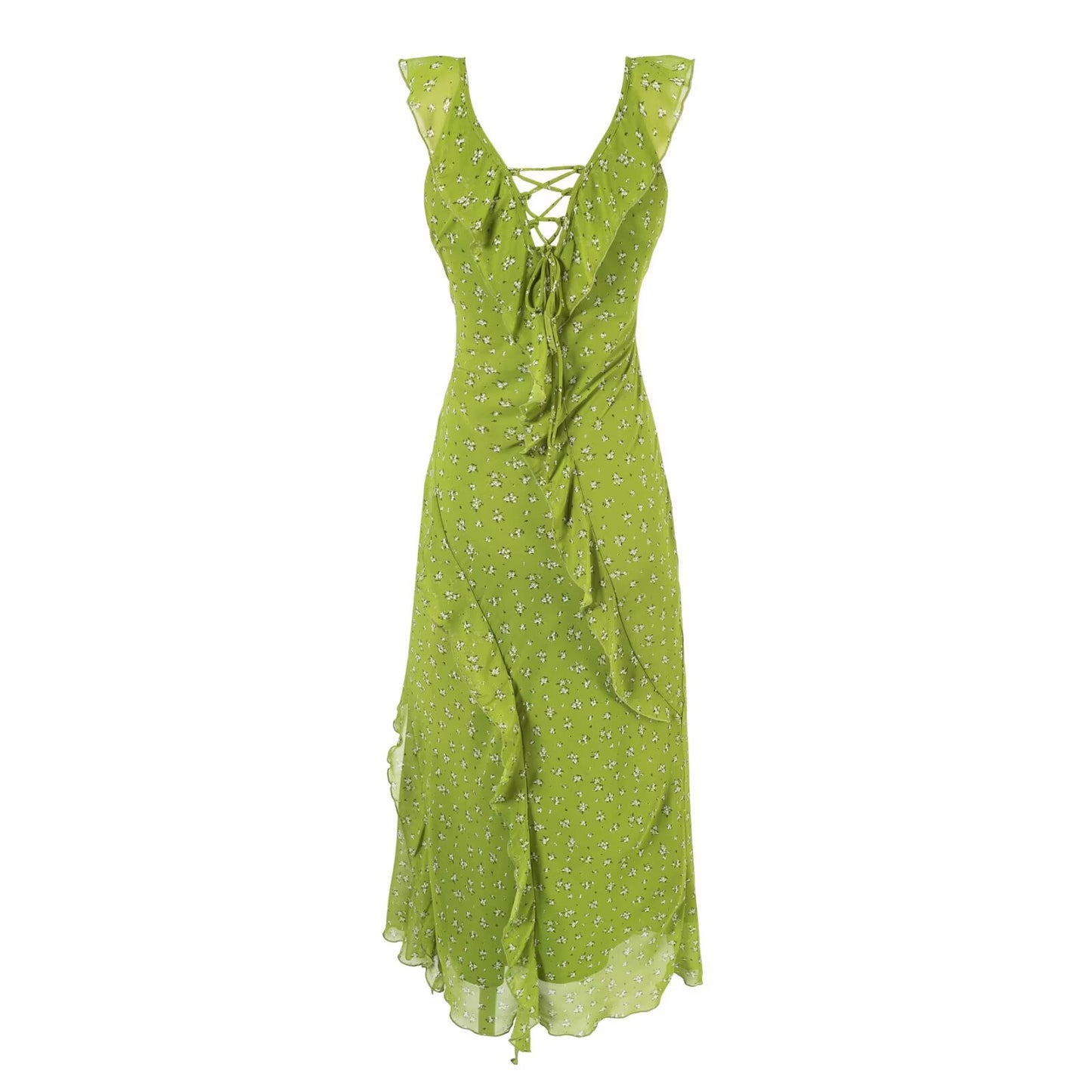 Small Flounced Sleeve Floral Dress Women Summer Dopamine Tight Waist Dress