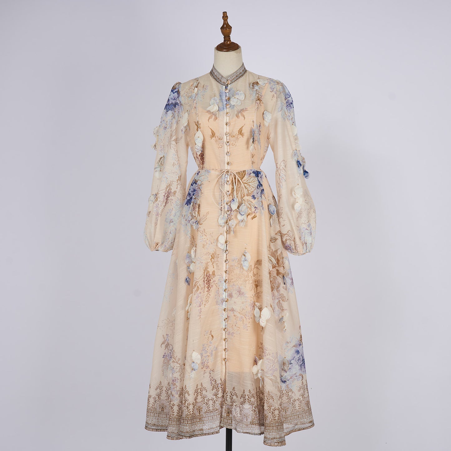 Women Spring And Autumn Long Sleeve Printed Buttons Dress