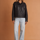Textured Leather Zipper Bomber Jacket Jacket