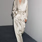 Autumn Women Clothing Fashionable Elegant Blazer Satin Pants Two Piece Sets