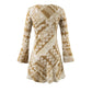Summer Fashionable Retro Color Printing V neck Lace up Micro Pull Long Sleeve Dress