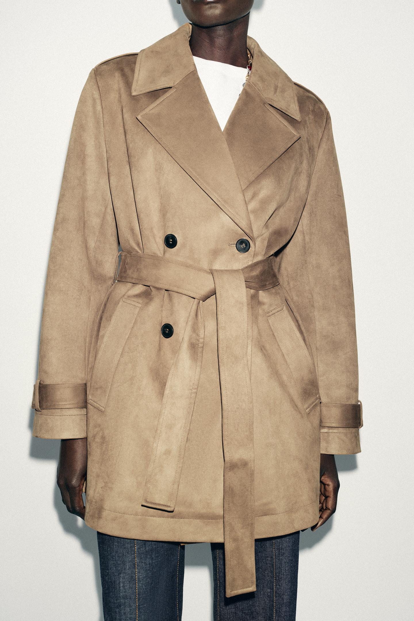 Autumn Women Suede Belt Suit Collar Trench Coat Women