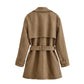 Autumn Women Suede Belt Suit Collar Trench Coat Women
