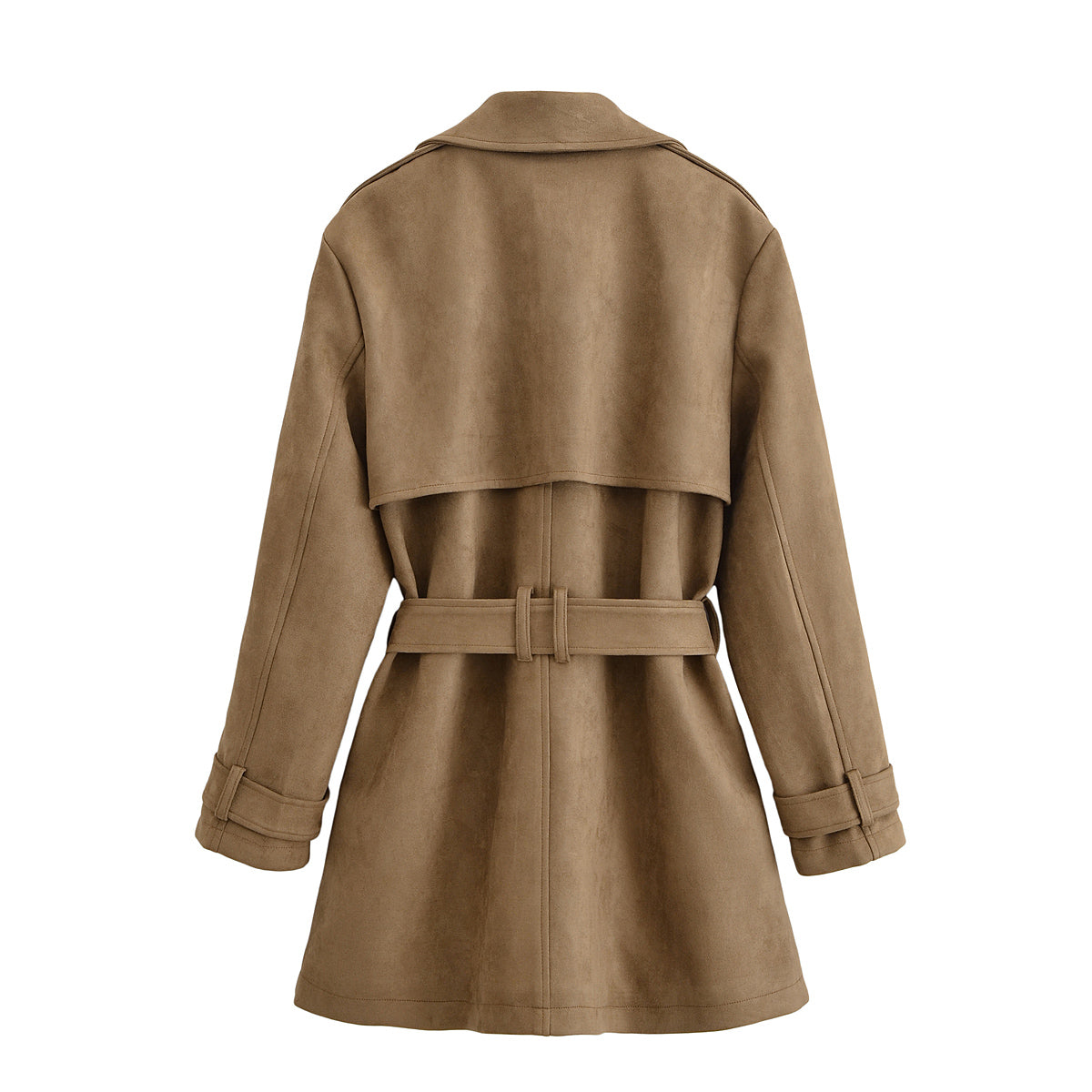 Autumn Women Suede Belt Suit Collar Trench Coat Women