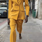 Autumn Women Office Double Breasted Blazer Trousers Two Piece Sets