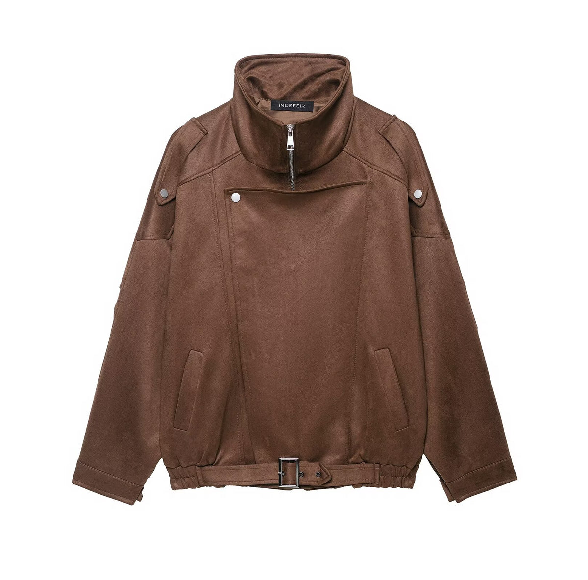 Women Clothing Autumn Retro Lapels Zipper Suede Jacket Coat