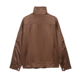 Women Clothing Autumn Retro Lapels Zipper Suede Jacket Coat