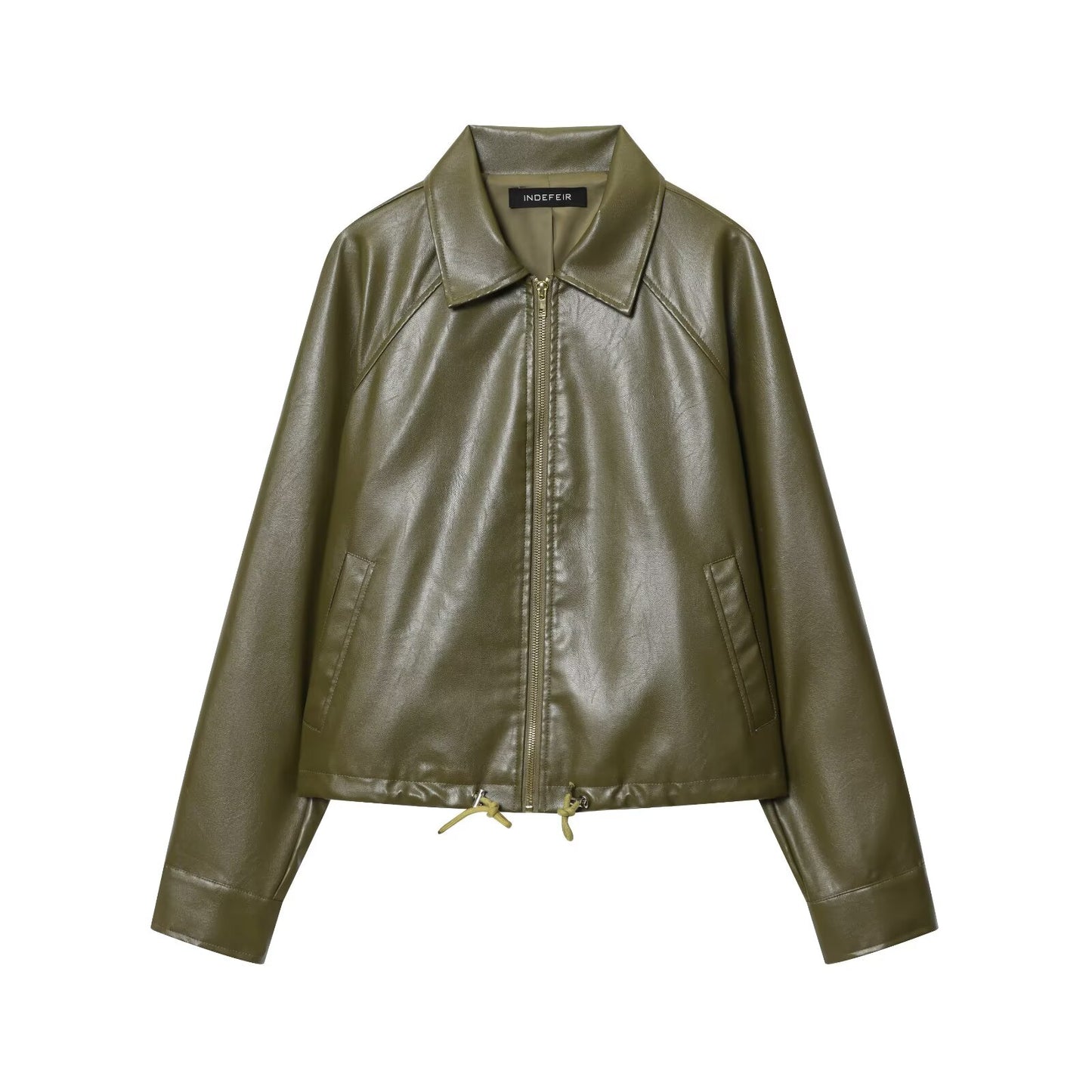 Retro Type Loose Short Drawstring Faux Leather Jacket