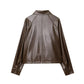 Retro Type Loose Short Drawstring Faux Leather Jacket