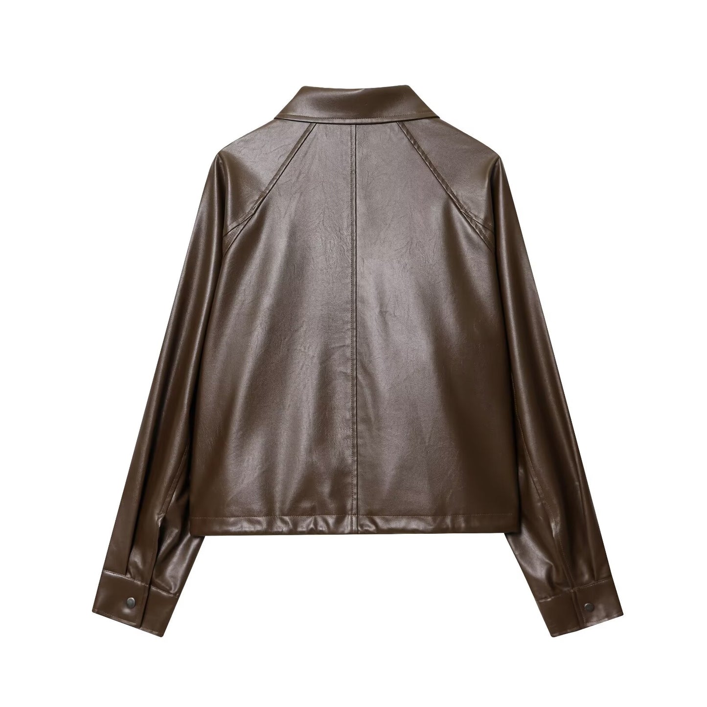 Retro Type Loose Short Drawstring Faux Leather Jacket